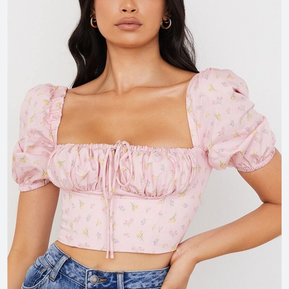 House of cb arianna puff top in pink